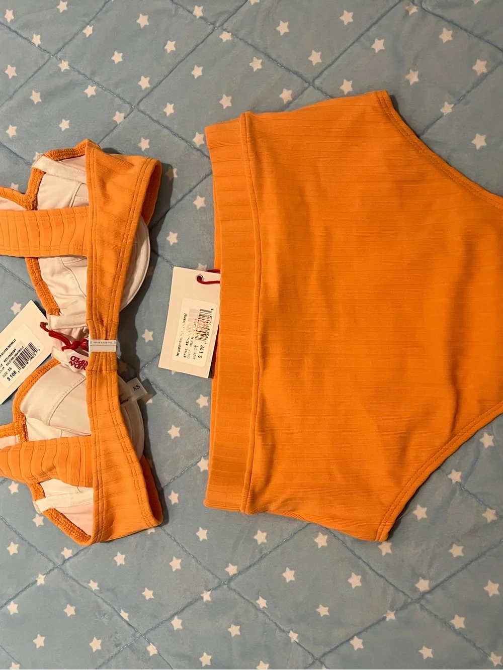 Solid and striped two piece orange xs brand new with tags